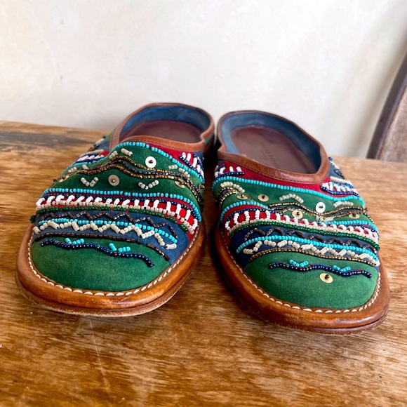 RALPH LAUREN COLLECTION Unique Colorful Beaded Soft Suede Mule Flats 37.5B ITALY - Picture 6 of 12